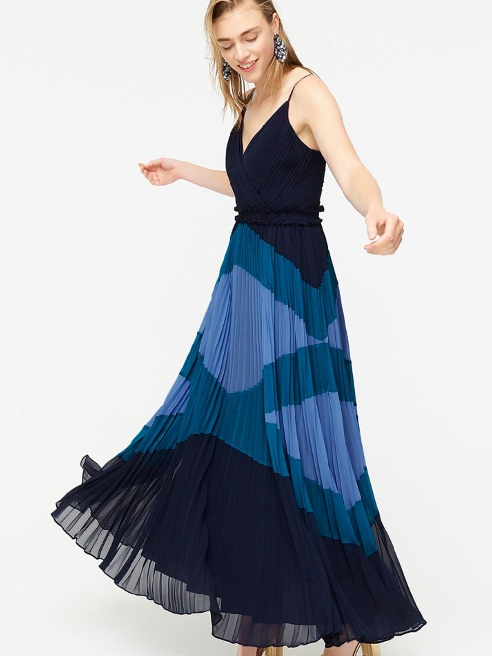 J. Crew Navy, Teal & Light Blue Pleated Maxi Dress - Picture 5 of 5